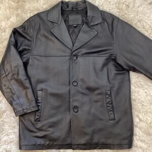 Knightsbridge Genuine Leather Button Front Jacket Large Black Vtg